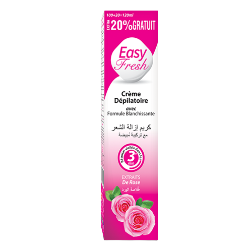 La crème épilatoire rose Easy Fresh élimine même les poils les plus tenaces. Elle est enrichie d'ingrédients actifs tels que l'Aloe Vera et la Vitamine E,