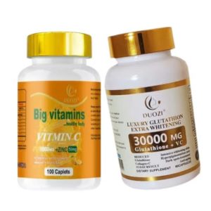 La Vitamine C, Zinc & Glutathion fournissent de puissants antioxydants qui aident votre corps à combattre les maladies, à rajeunir votre peau et votre d'énergie. Ces gélules Duozi Glutathion Extra Whitening Collagène 30000 MG compléments alimentaires sont conçues pour illuminer la peau de manière efficace et en toute sécurité.